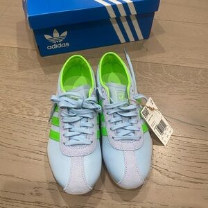 Adidas Sky Blue and Neon Green Shoes